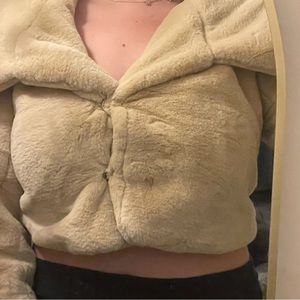 Cropped fuzzy jacket. Never worn (except in this photo Lol)